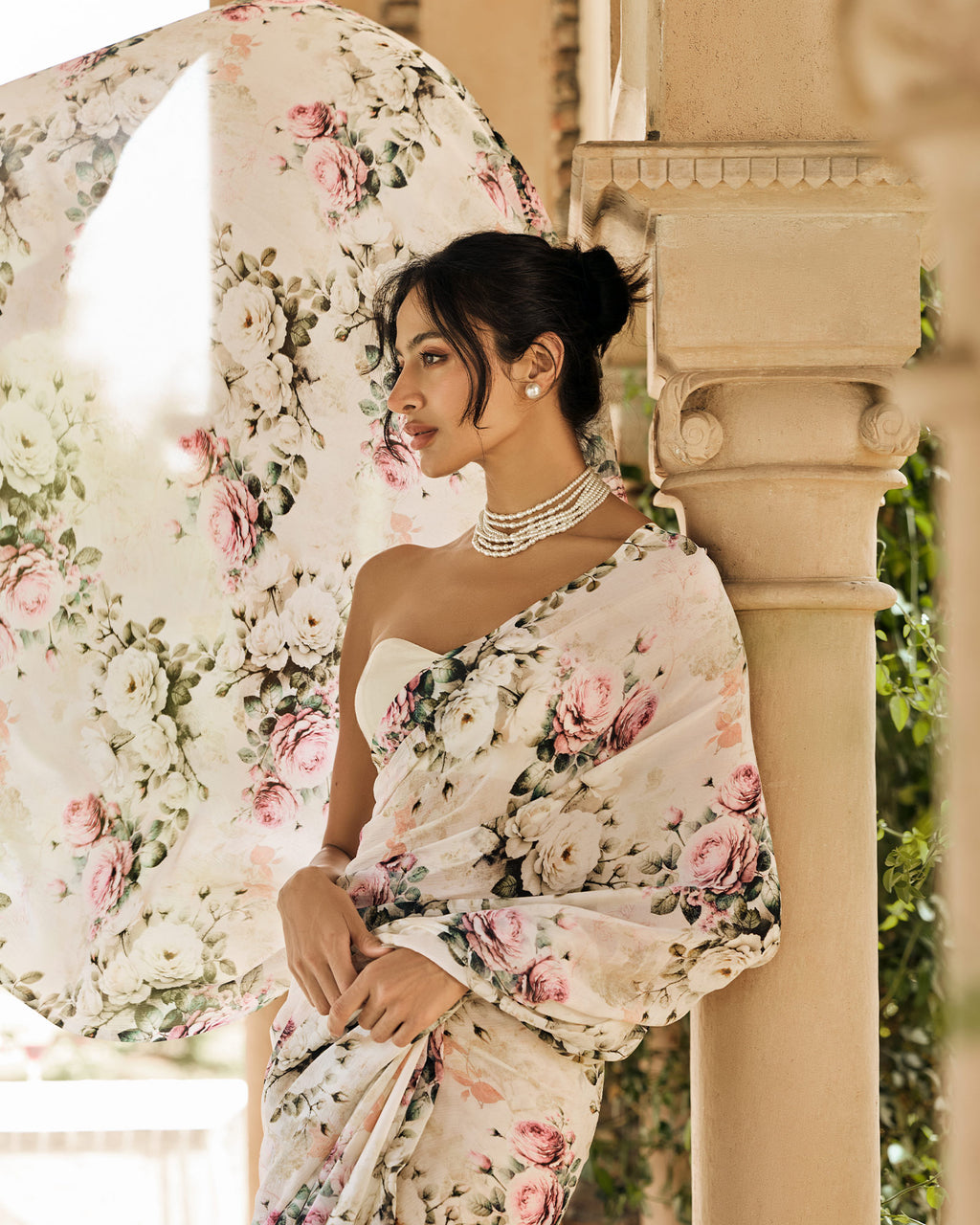 Off White Printed Chiffon Saree