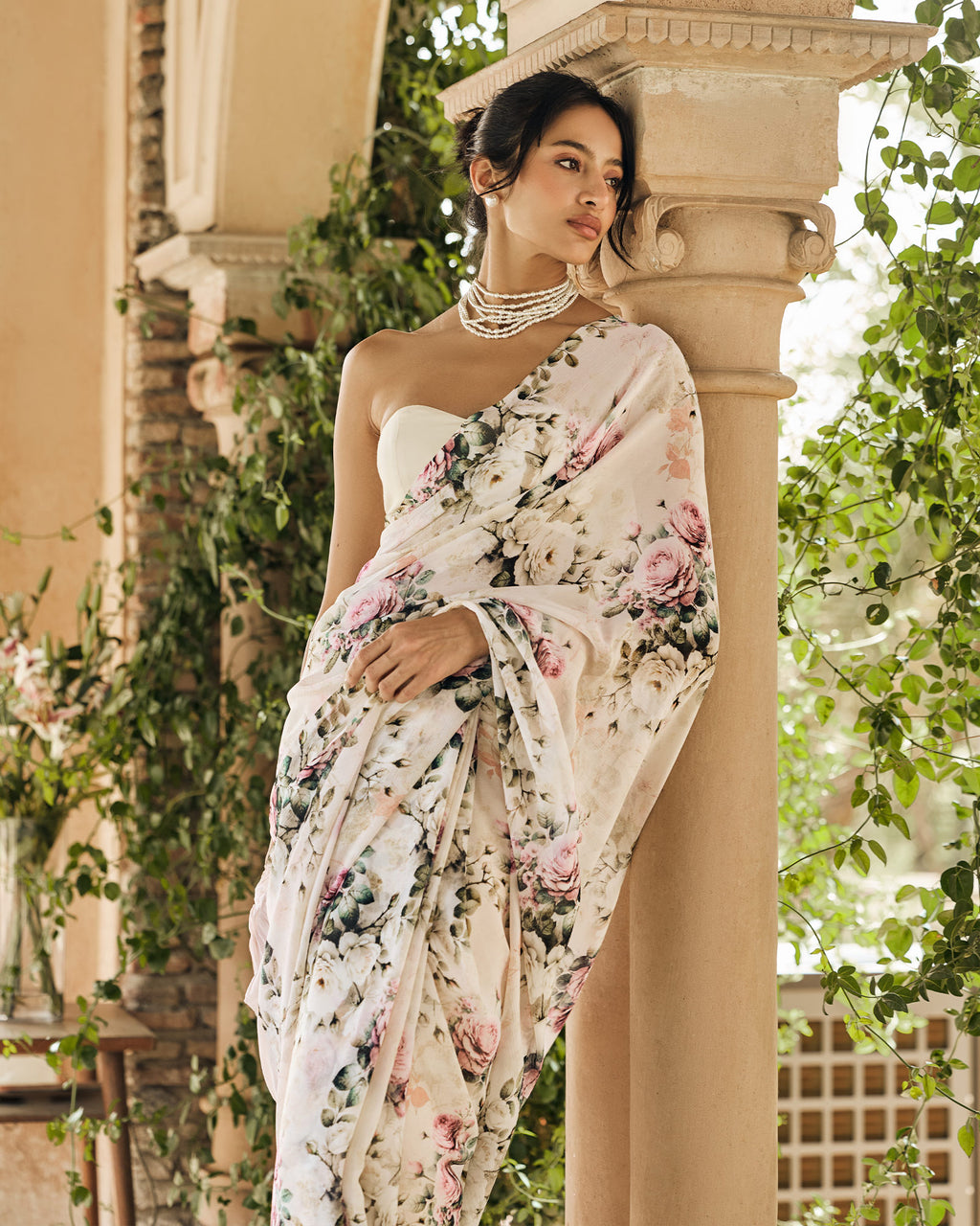 Off White Printed Chiffon Saree
