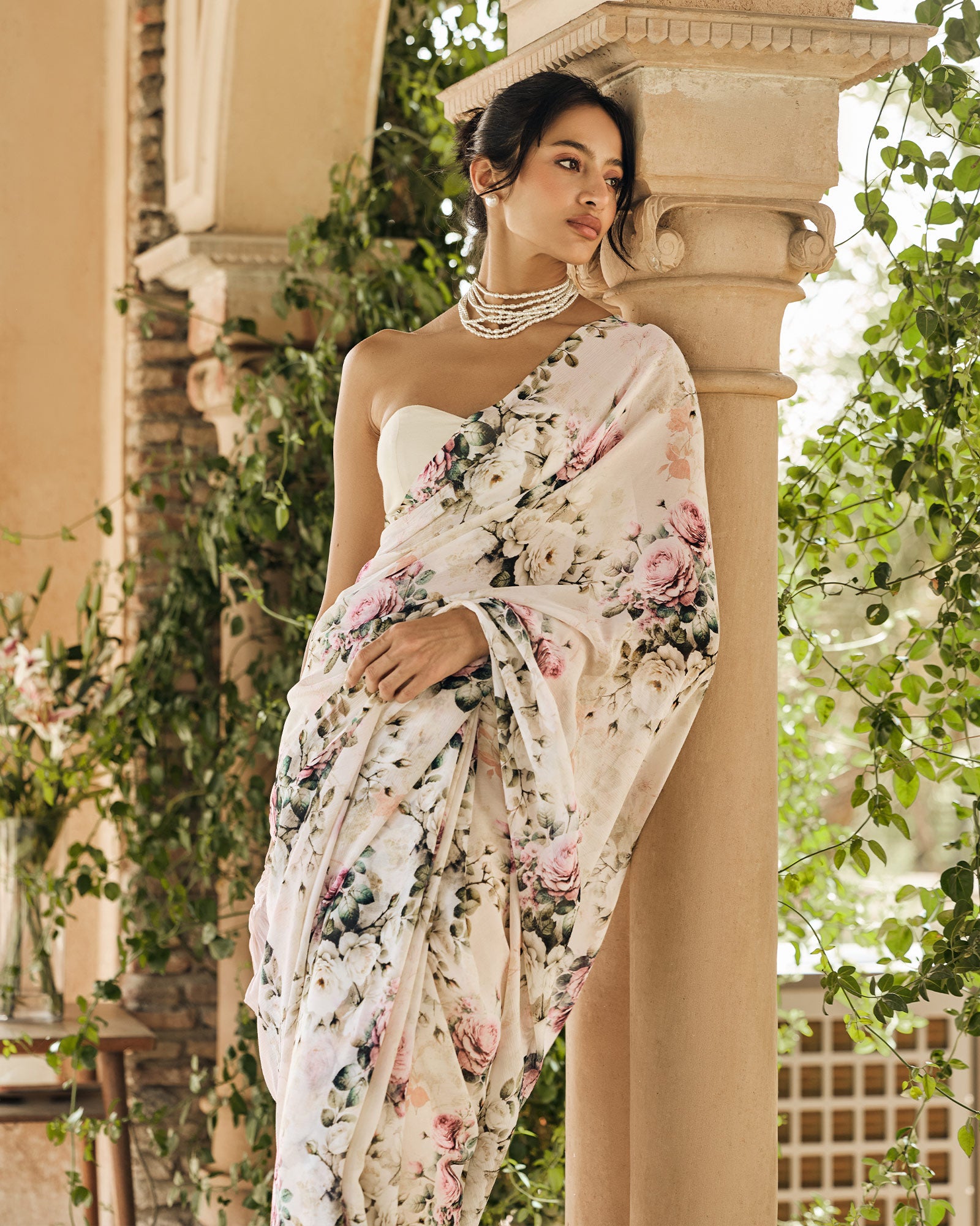 Off White Printed Chiffon Saree