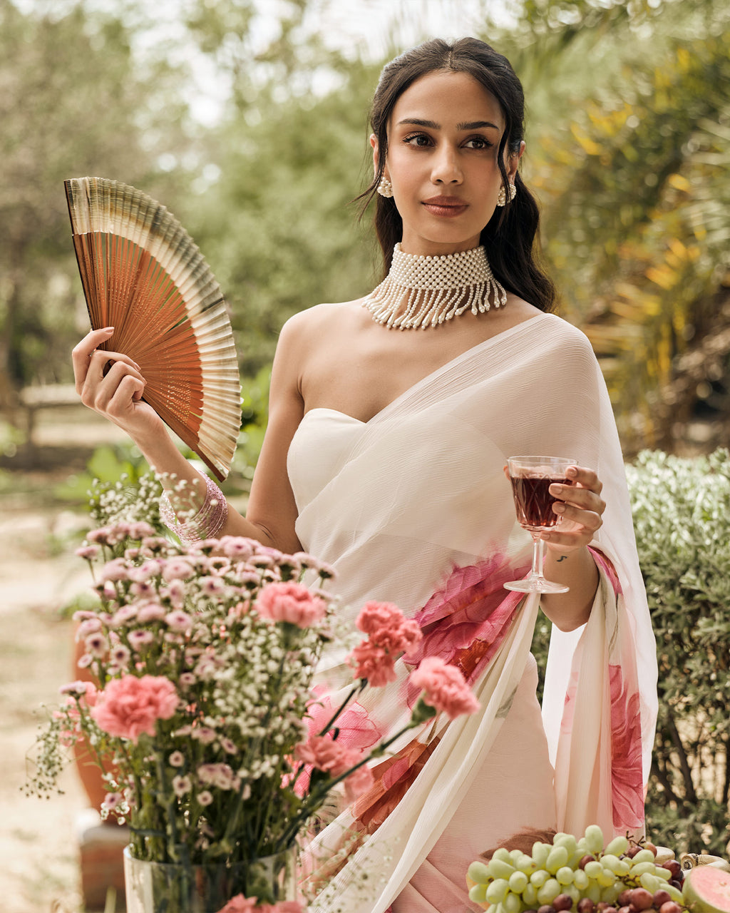 Off White Printed Chiffon Saree