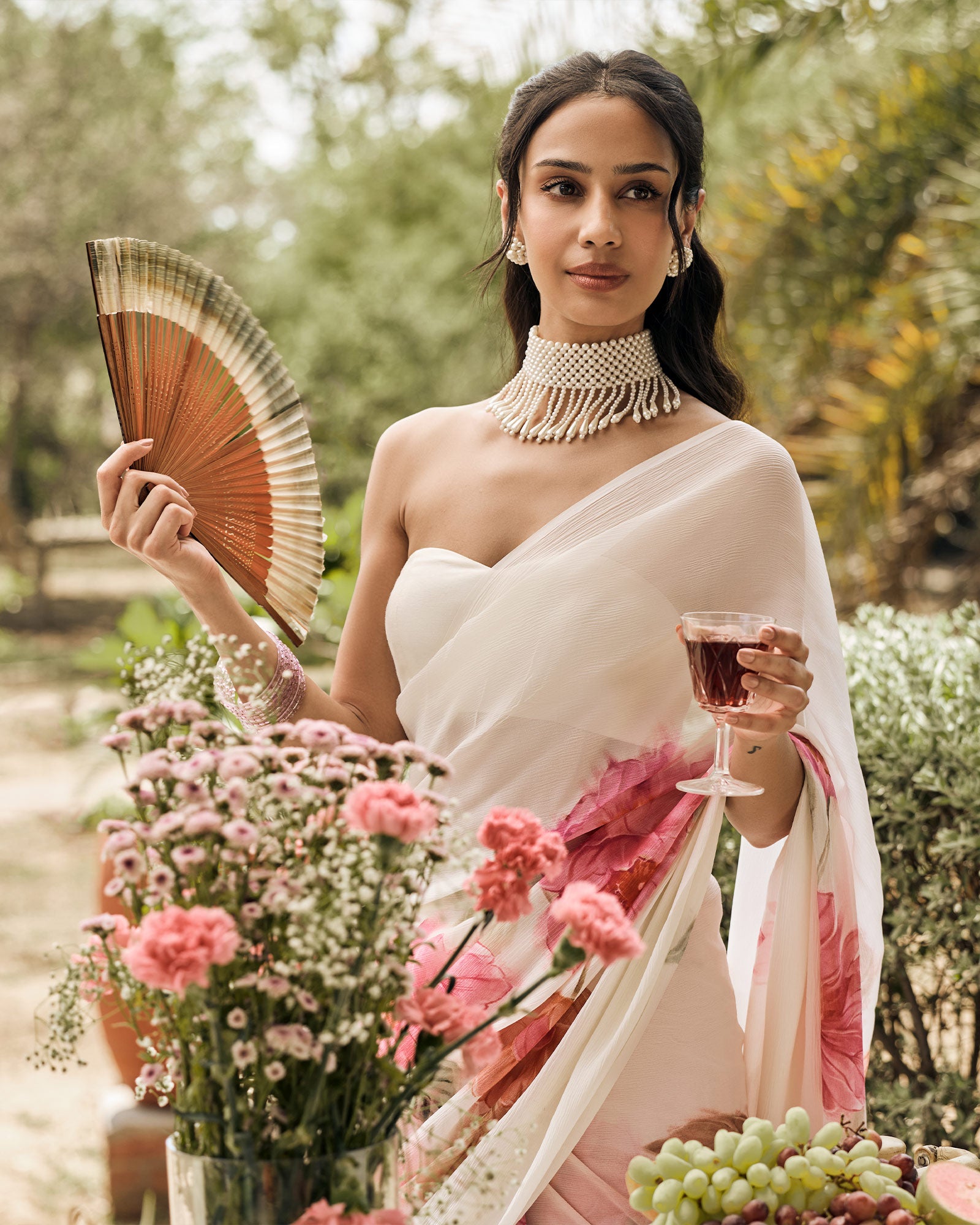Off White Printed Chiffon Saree
