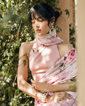Pink and White Printed Chiffon Saree