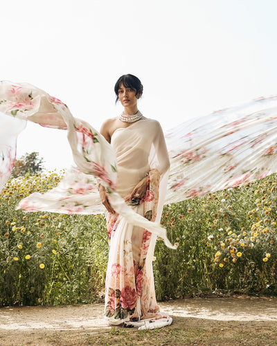 Off White Printed Chiffon Saree