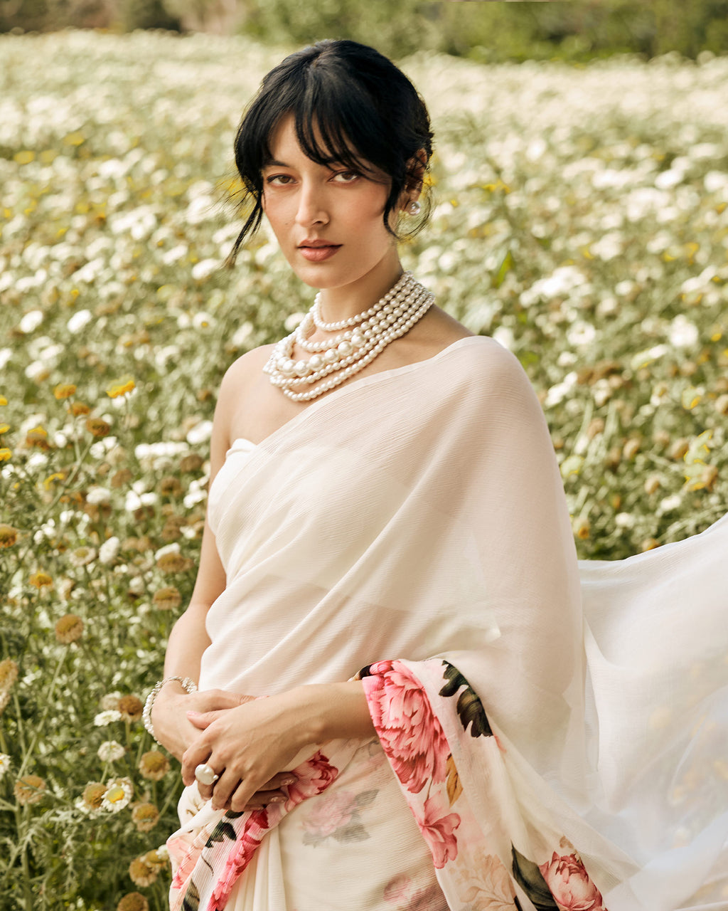Off White Printed Chiffon Saree