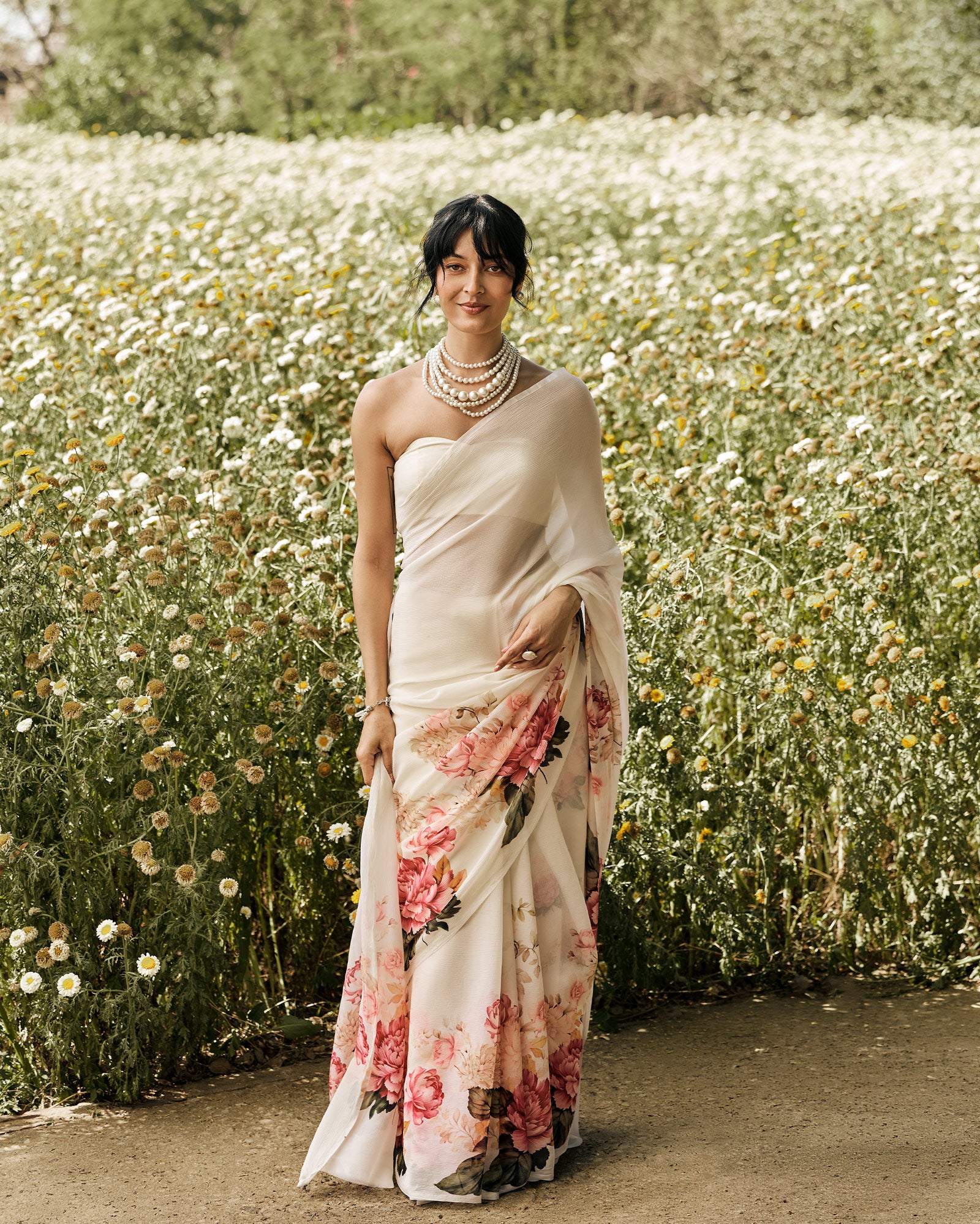 Off White Printed Chiffon Saree