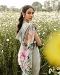 Grey Printed Chiffon Saree