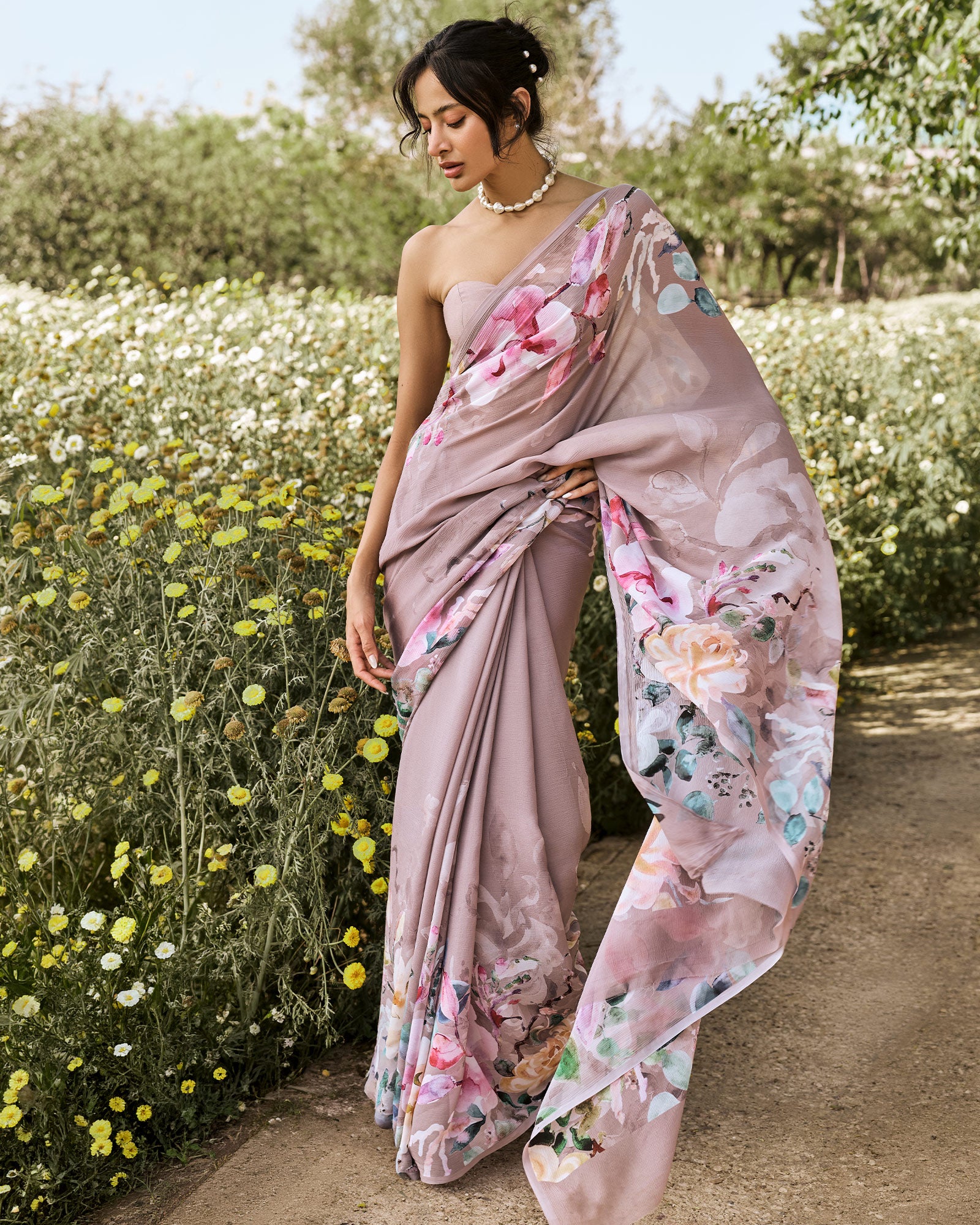 Purple Printed Chiffon Saree