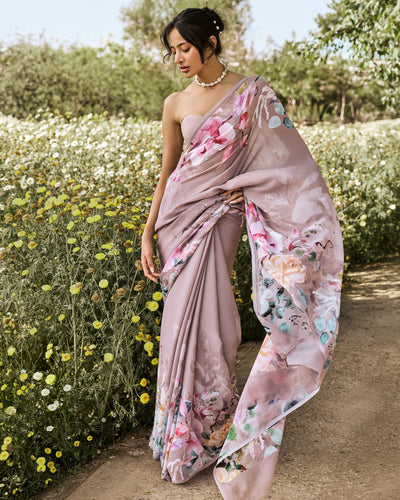 Purple Printed Chiffon Saree