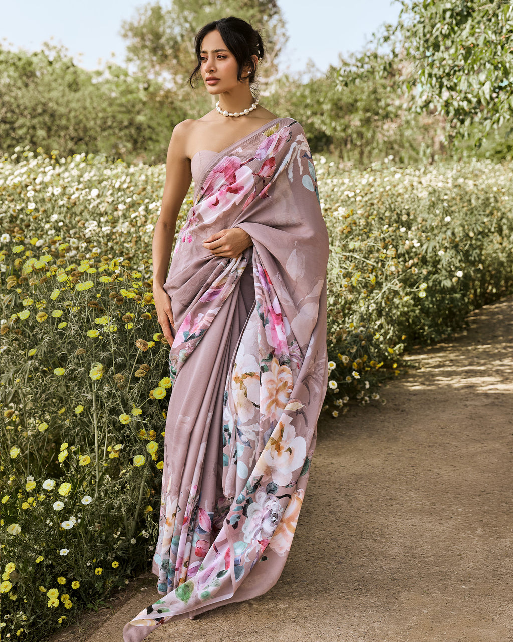 Purple Printed Chiffon Saree