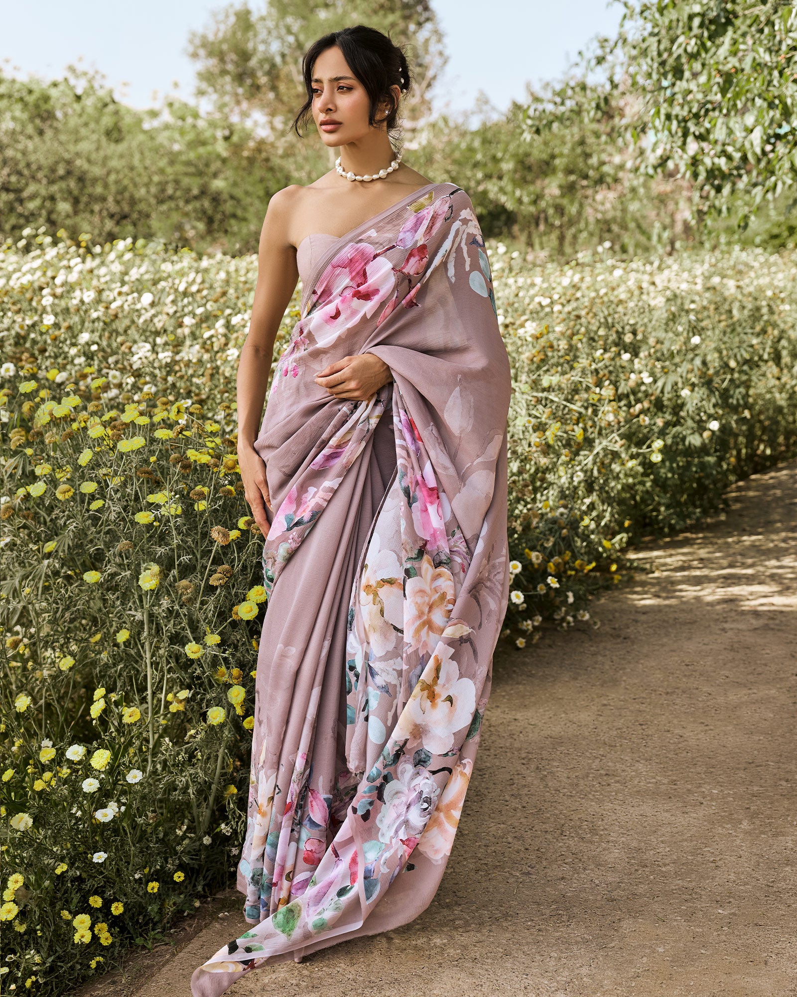 Purple Printed Chiffon Saree