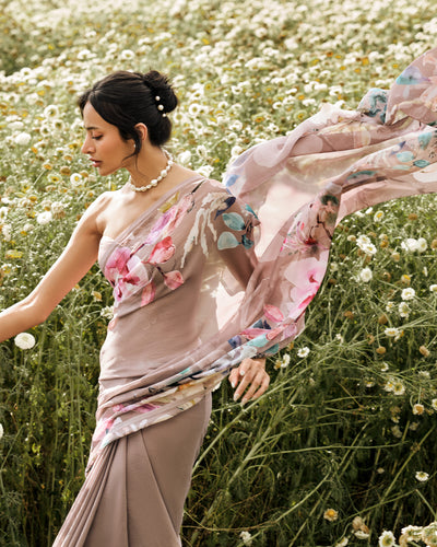 Purple Printed Chiffon Saree