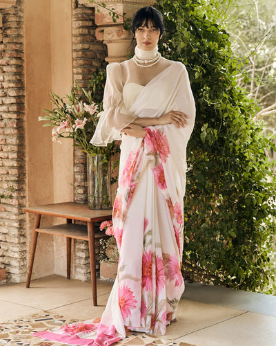 Off White Printed Chiffon Saree