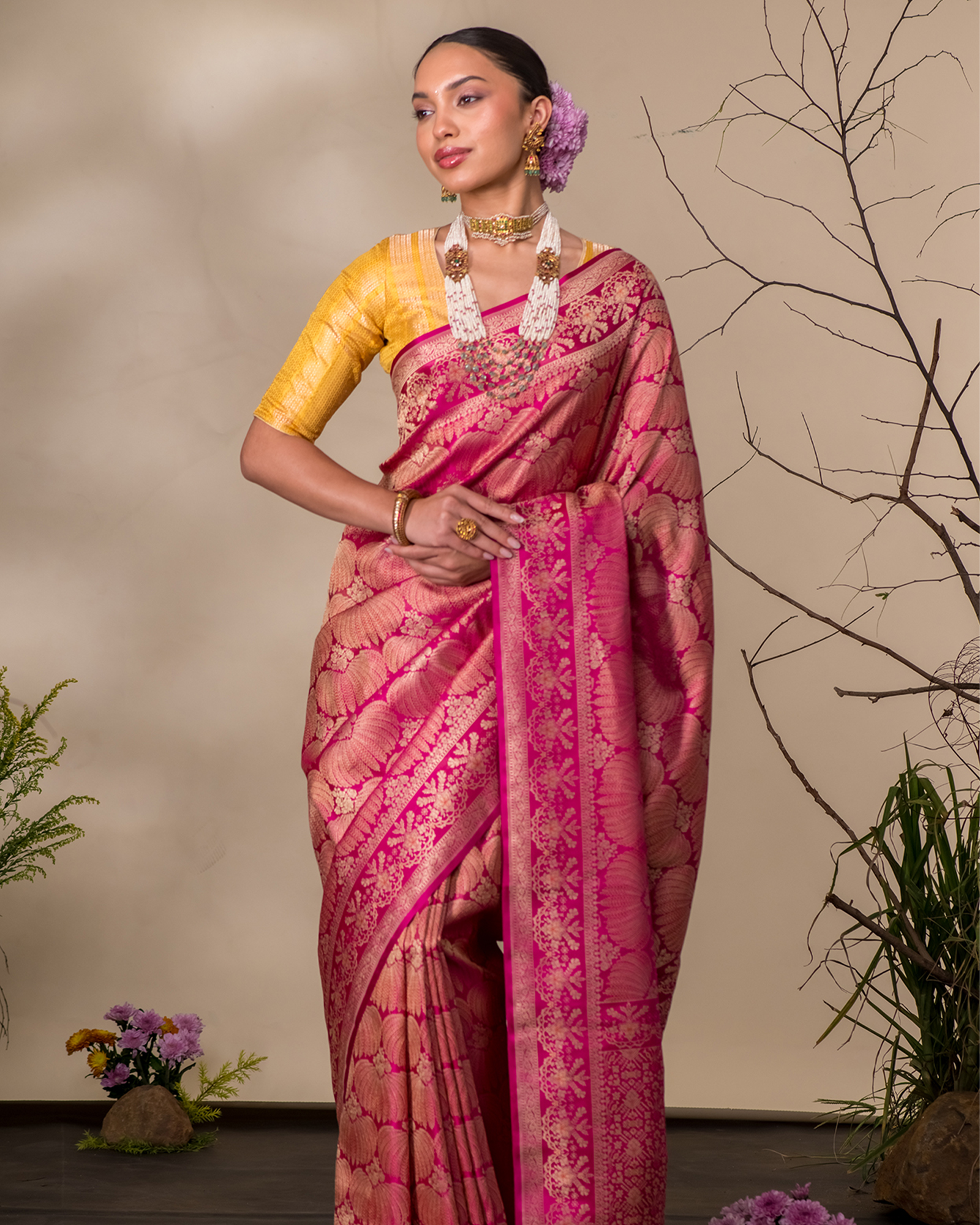 Pink Banarasi Silk Saree