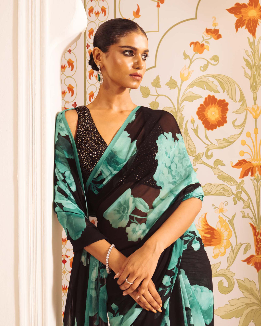 Black Satin Crepe Silk Saree