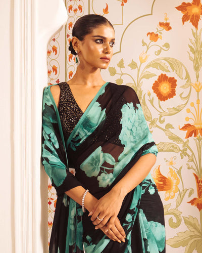 Black Satin Crepe Silk Saree