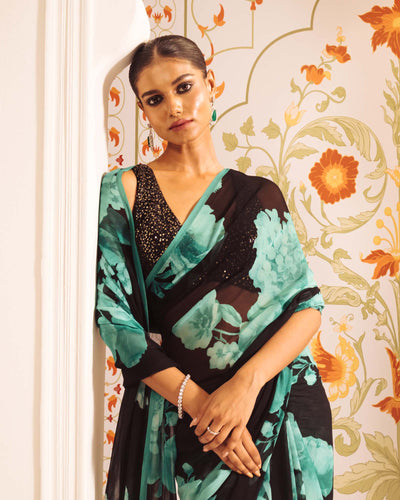 Black Satin Crepe Silk Saree