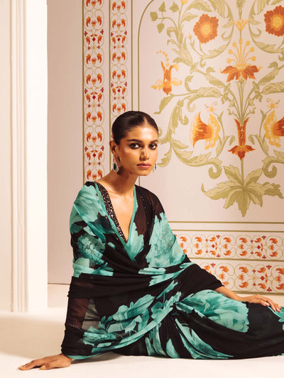 Black Satin Crepe Silk Saree