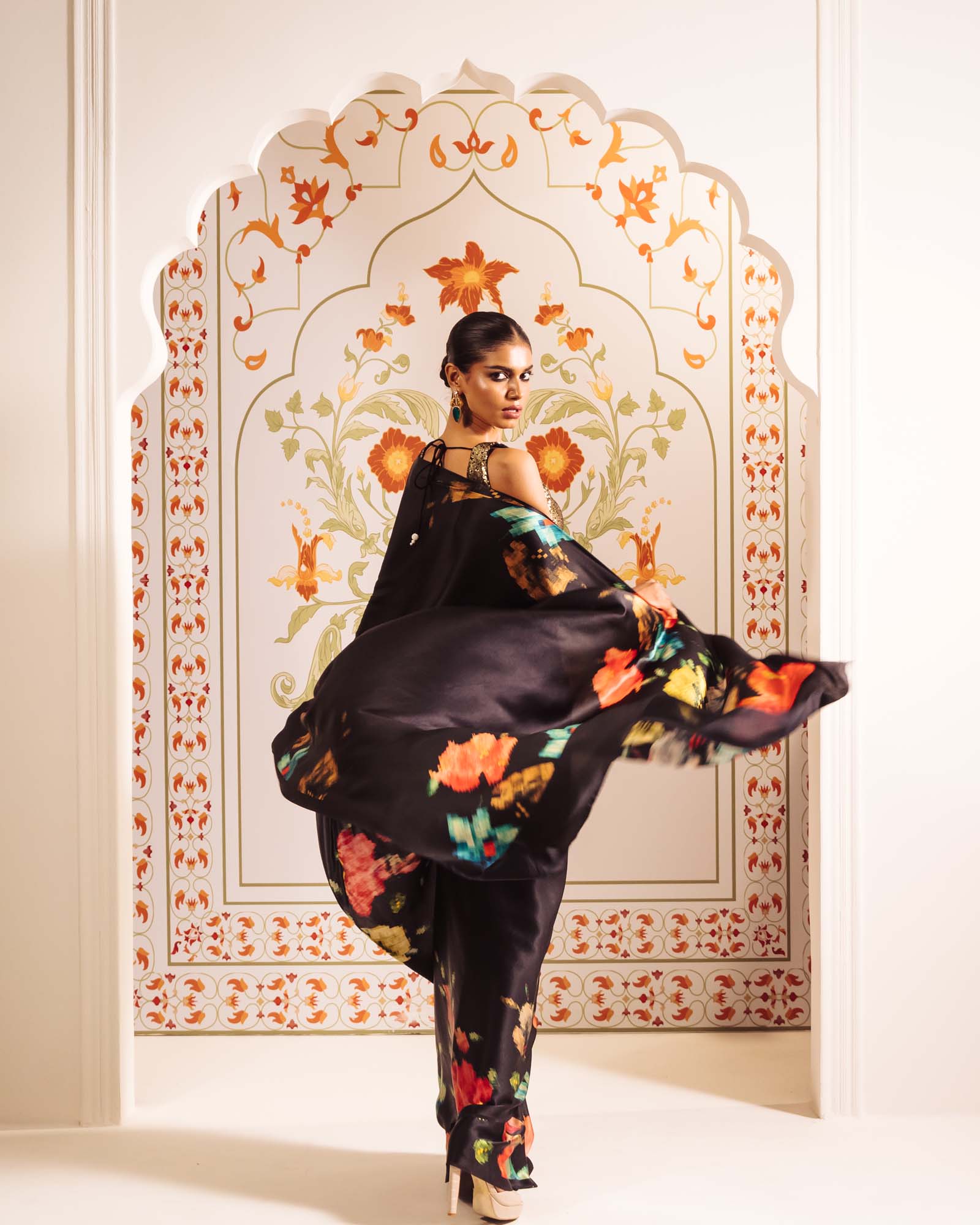 Black Satin Crepe Silk Saree