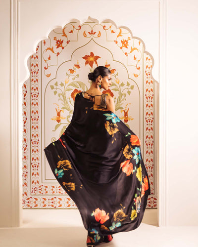 Black Satin Crepe Silk Saree