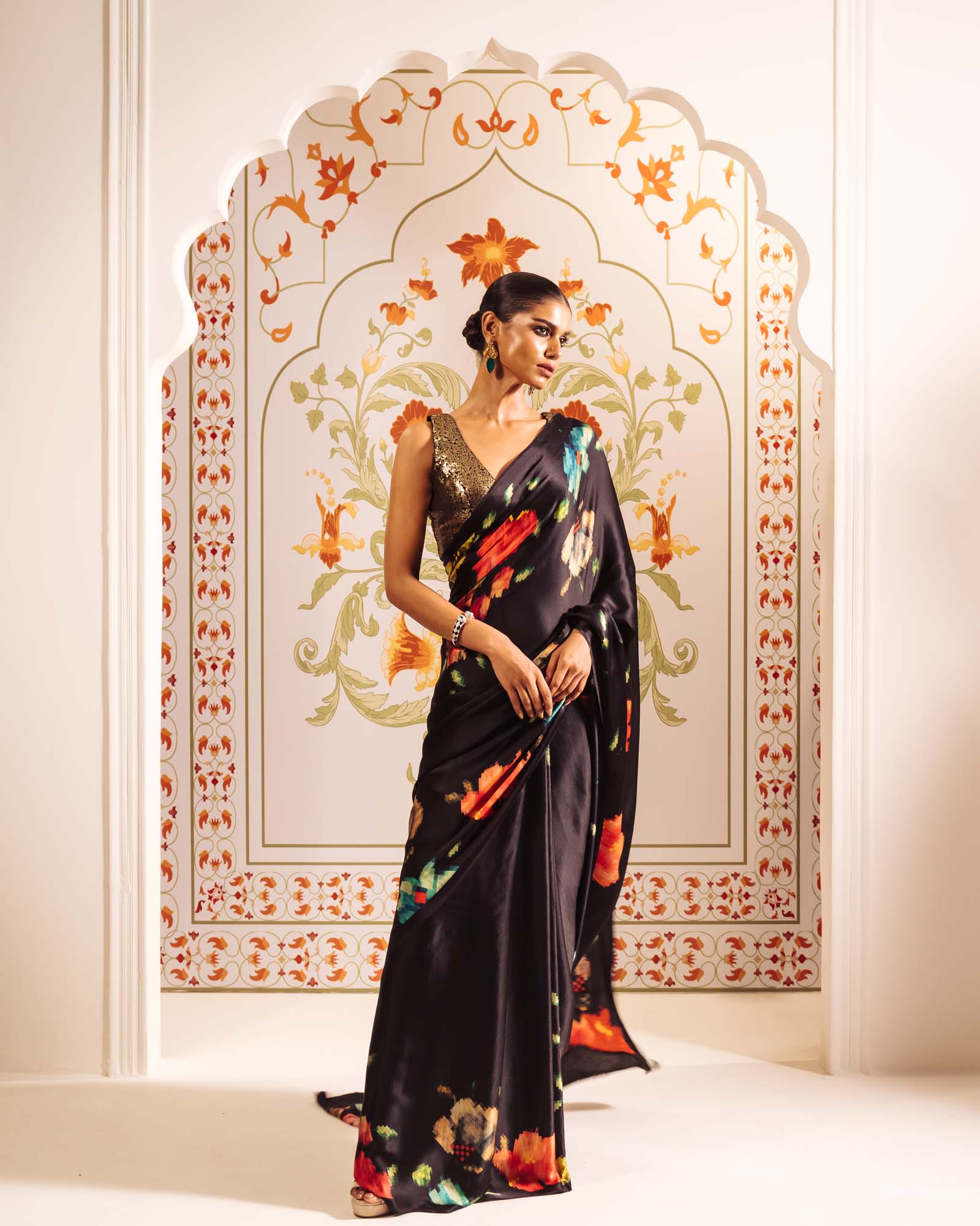 Black Satin Crepe Silk Saree