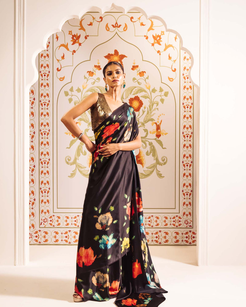 Black Satin Crepe Silk Saree