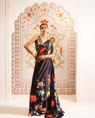 Black Satin Crepe Silk Saree