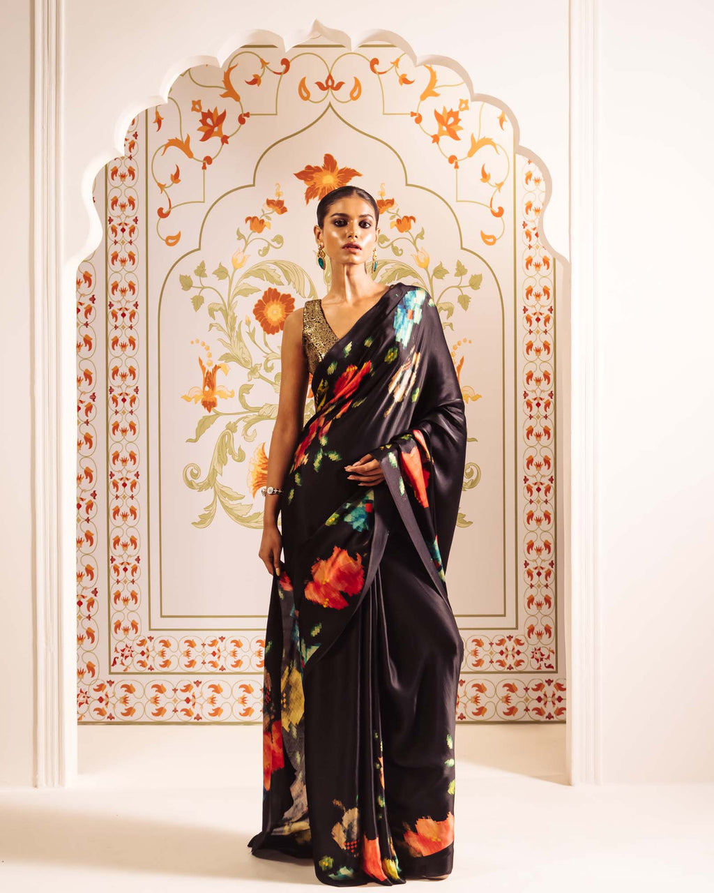 Black Satin Crepe Silk Saree
