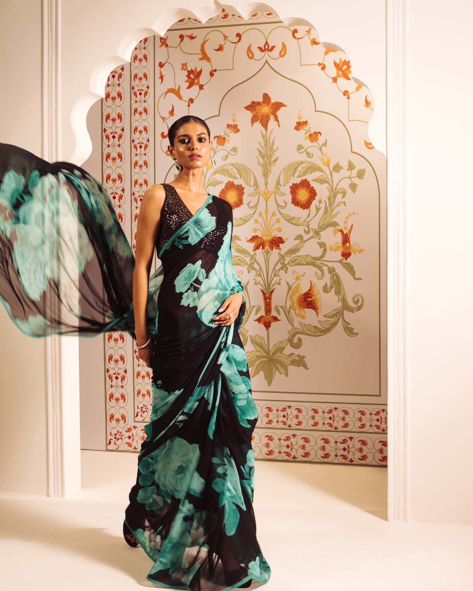 Black Satin Crepe Silk Saree