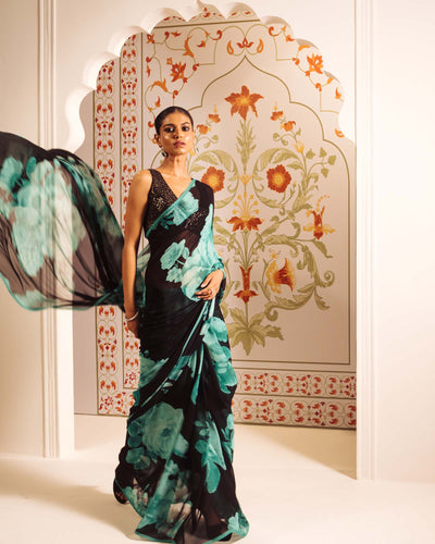 Black Satin Crepe Silk Saree