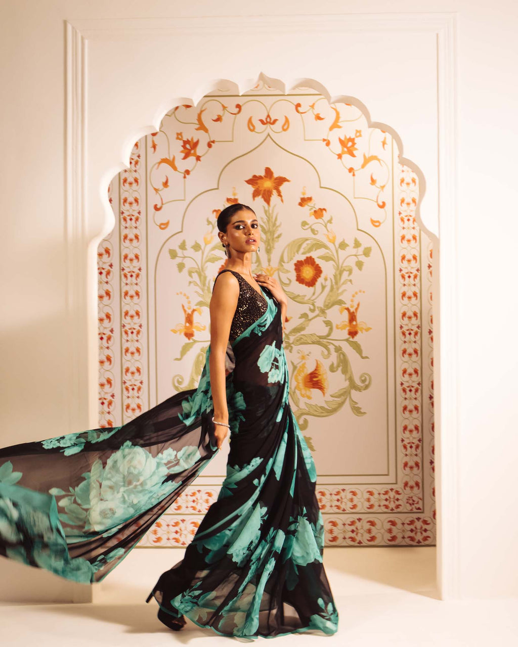 Black Satin Crepe Silk Saree
