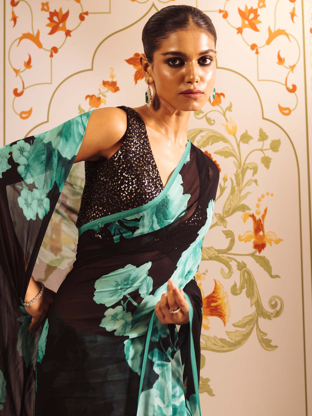 Black Satin Crepe Silk Saree