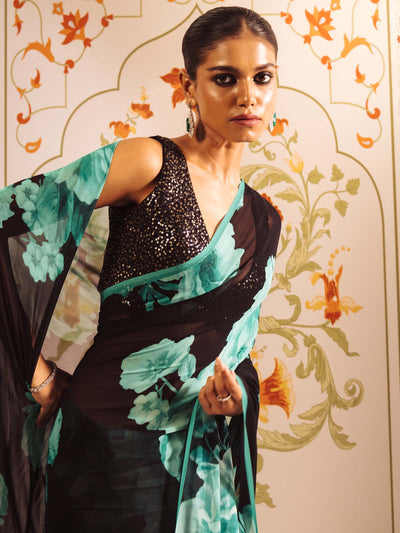 Black Satin Crepe Silk Saree