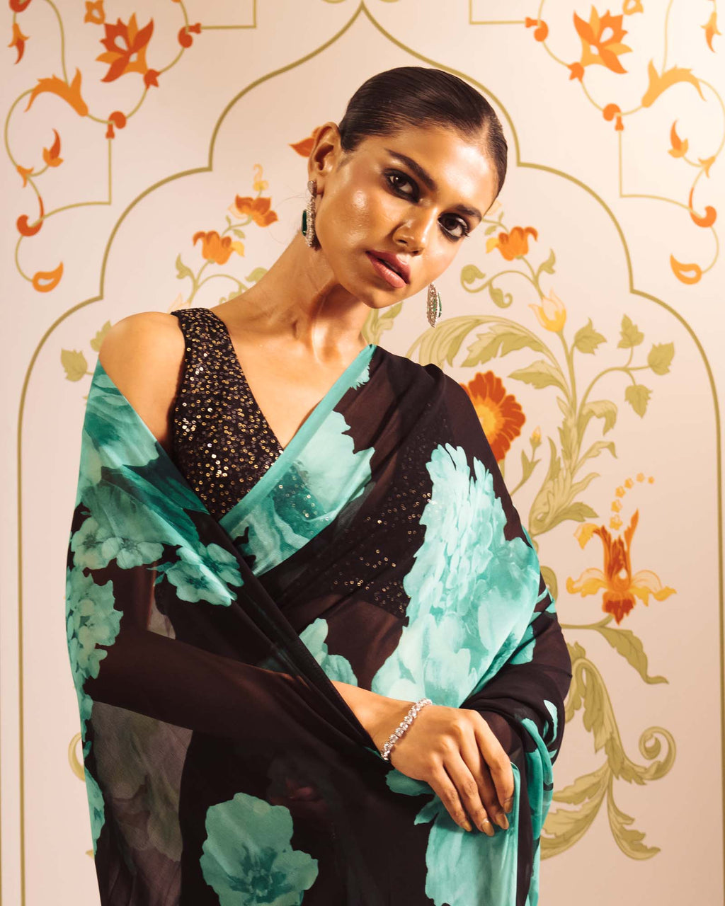 Black Satin Crepe Silk Saree