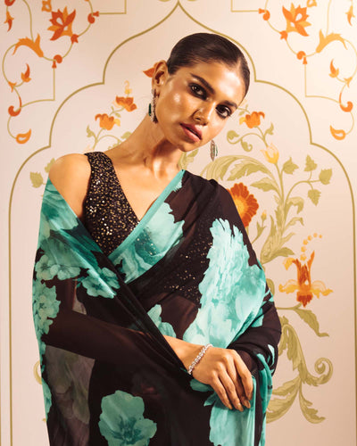 Black Satin Crepe Silk Saree