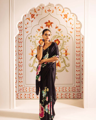 Black Satin Crepe Saree
