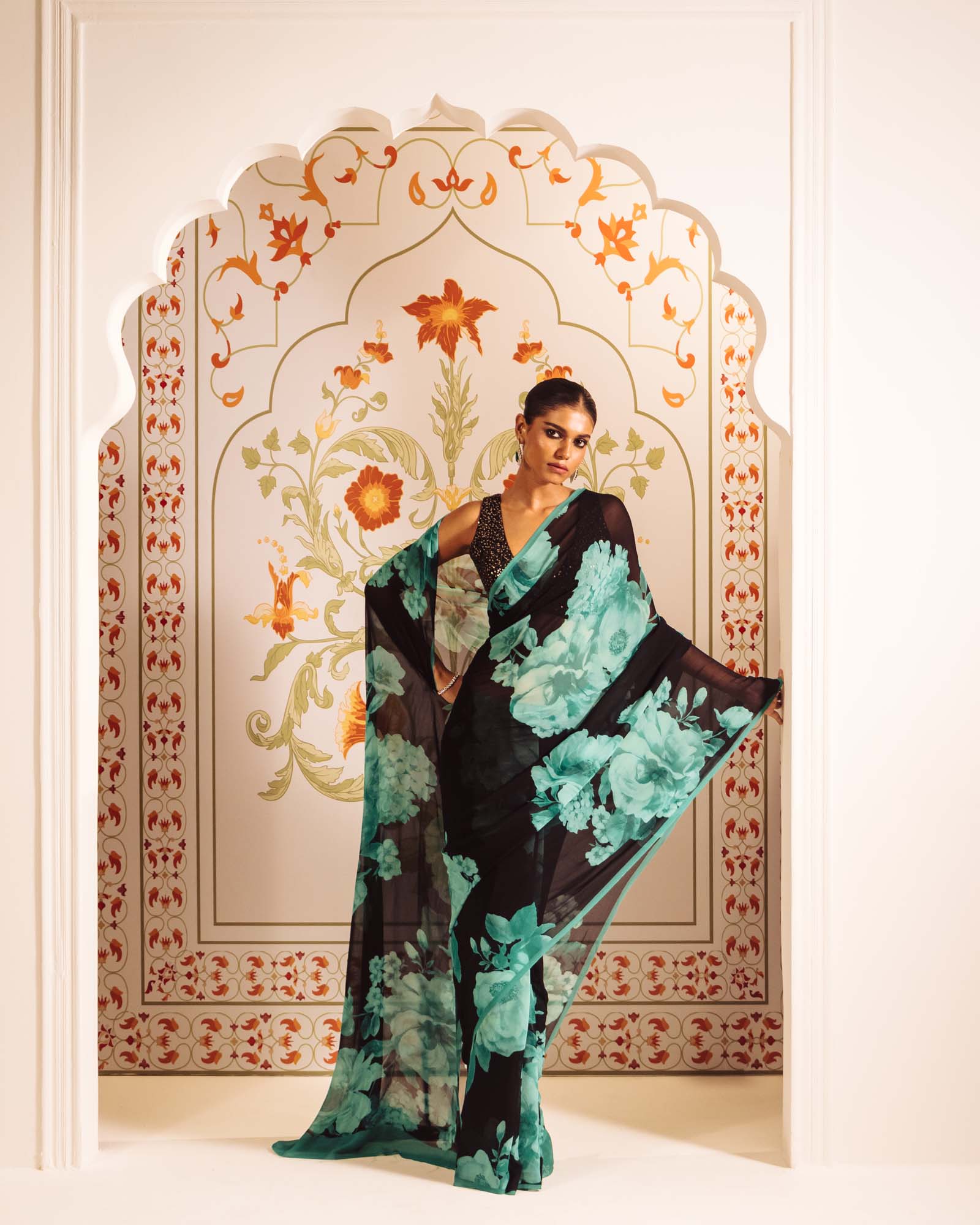 Black Satin Crepe Silk Saree