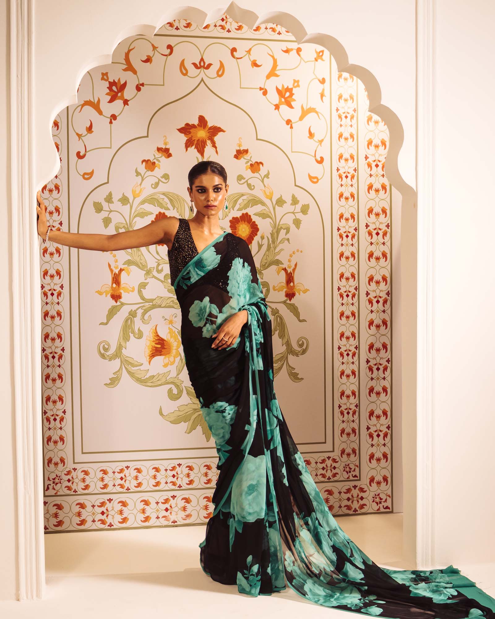 Black Satin Crepe Silk Saree