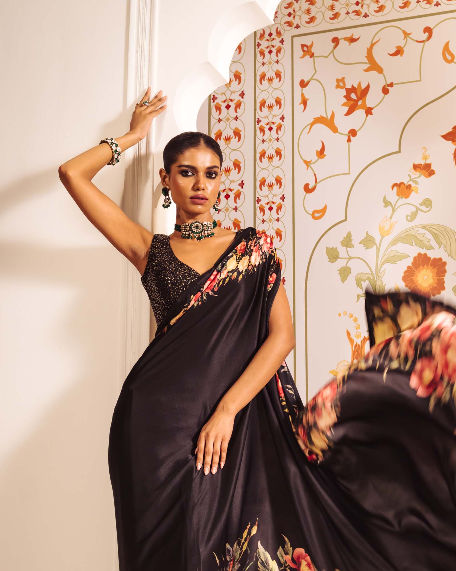 Black Satin Crepe Silk Saree