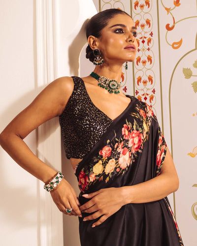 Black Satin Crepe Silk Saree