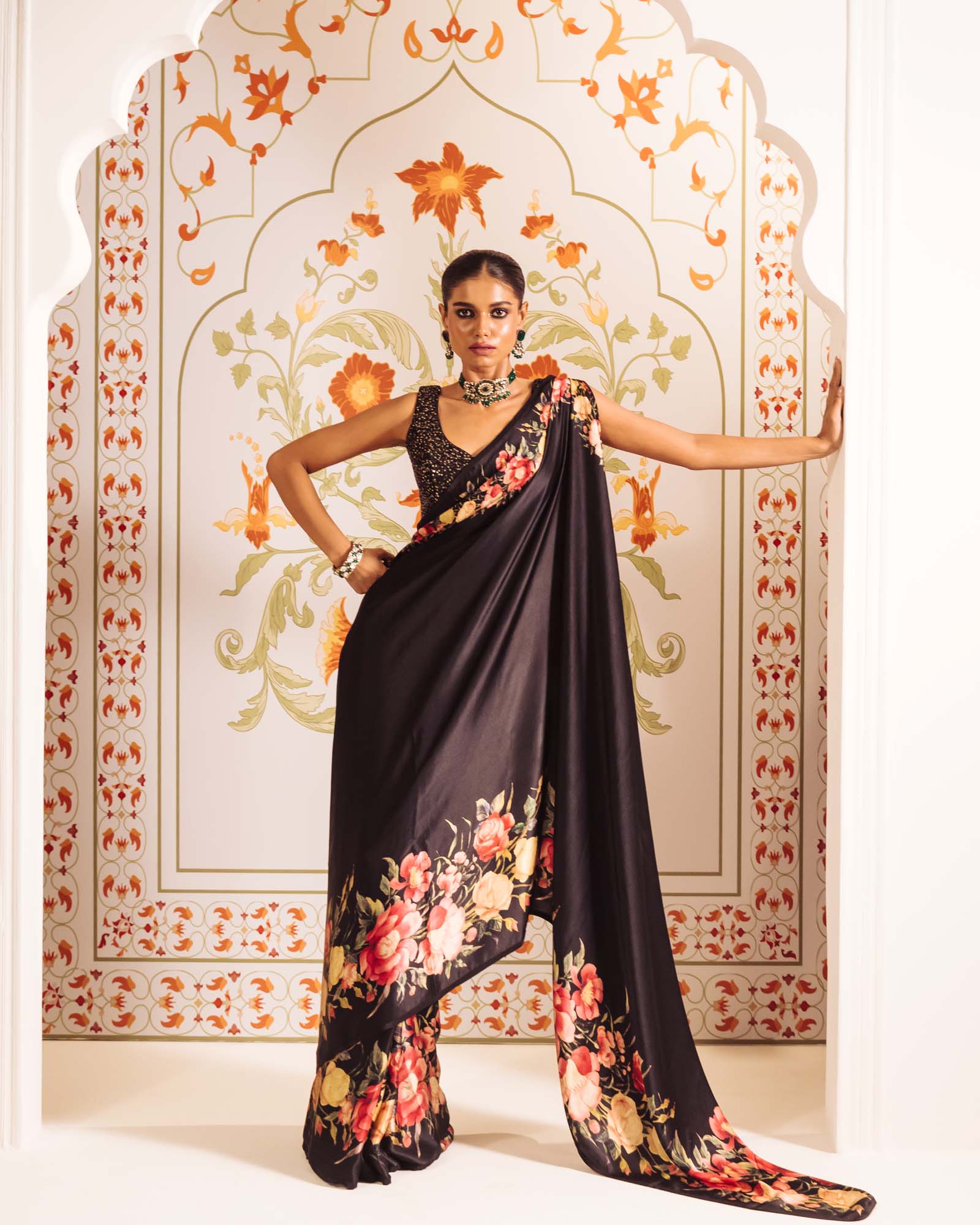 Black Satin Crepe Silk Saree