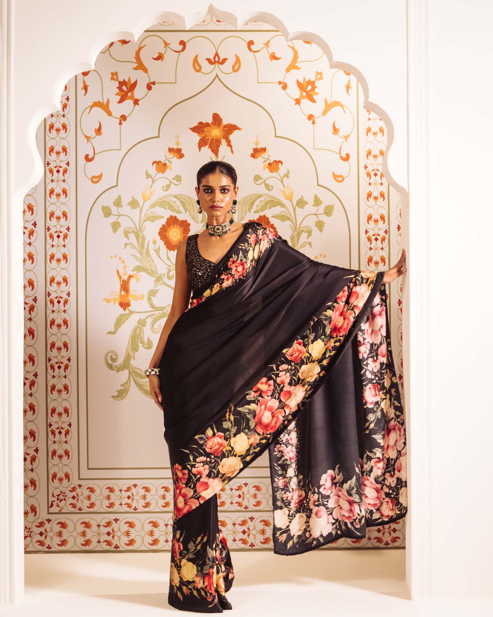 Black Satin Crepe Silk Saree