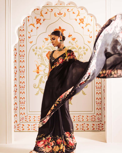 Black Satin Crepe Silk Saree