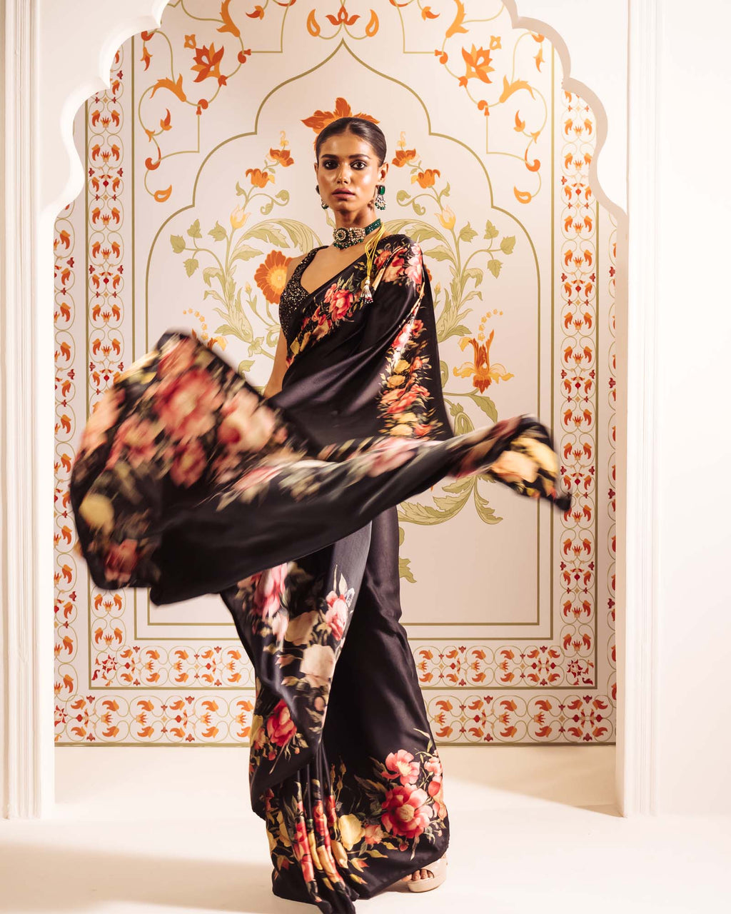 Black Satin Crepe Silk Saree