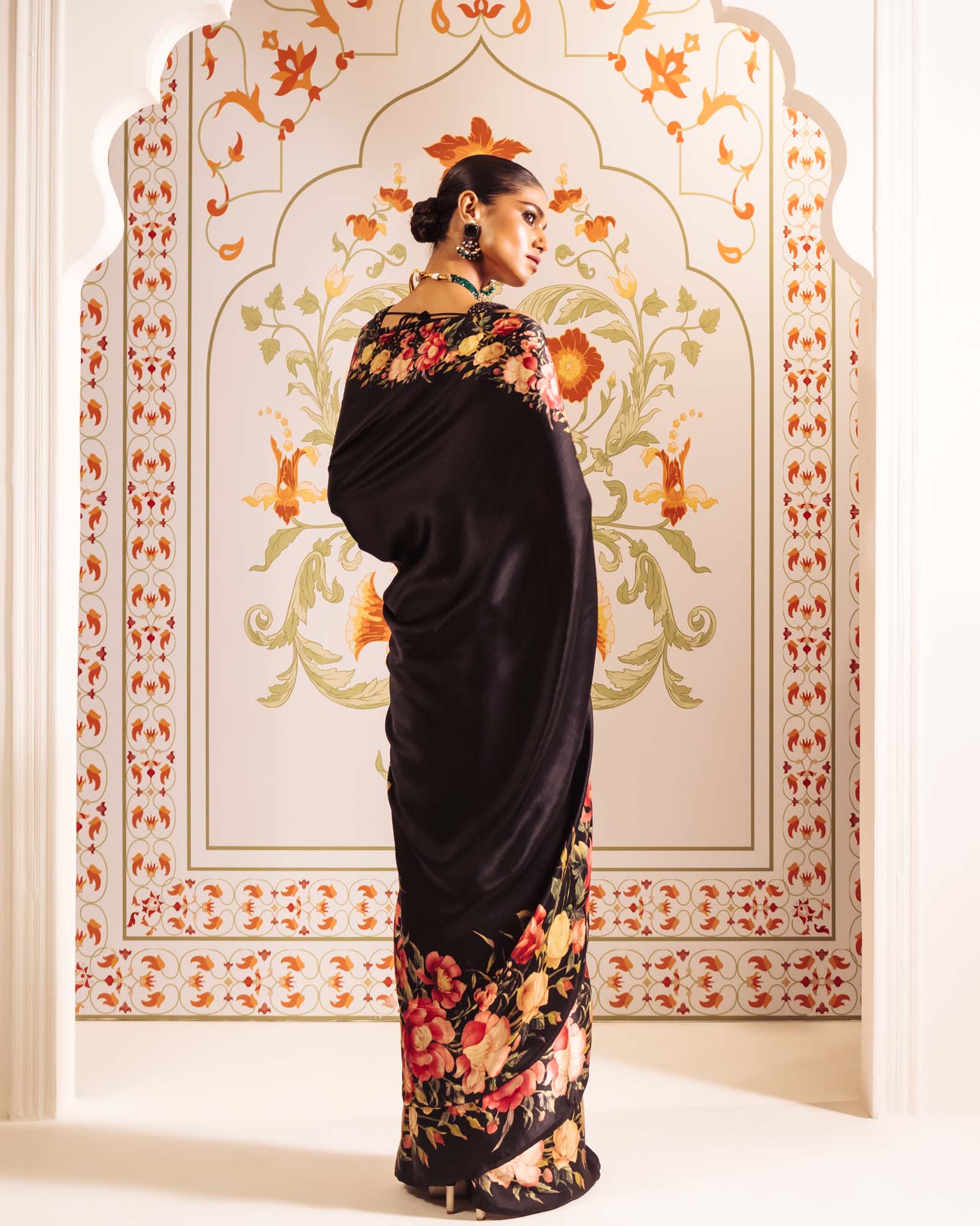 Black Satin Crepe Silk Saree
