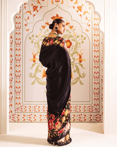 Black Satin Crepe Silk Saree
