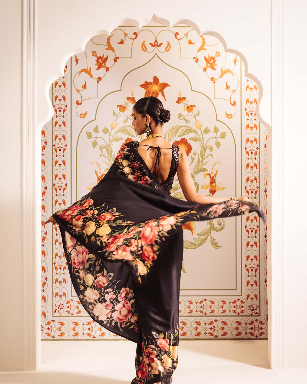 Black Satin Crepe Silk Saree