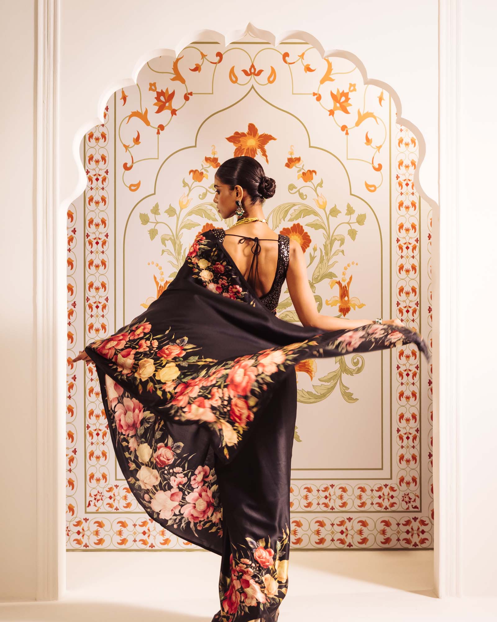 Black Satin Crepe Silk Saree
