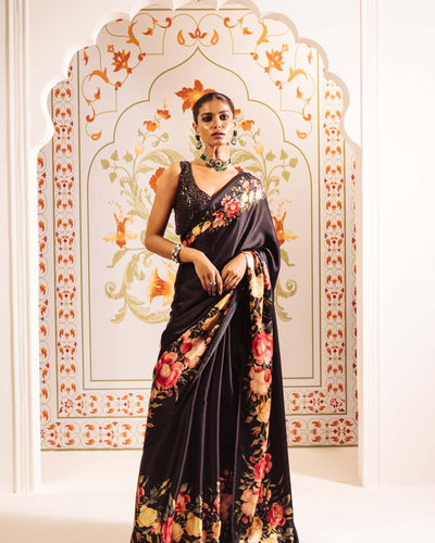 Black Satin Crepe Silk Saree