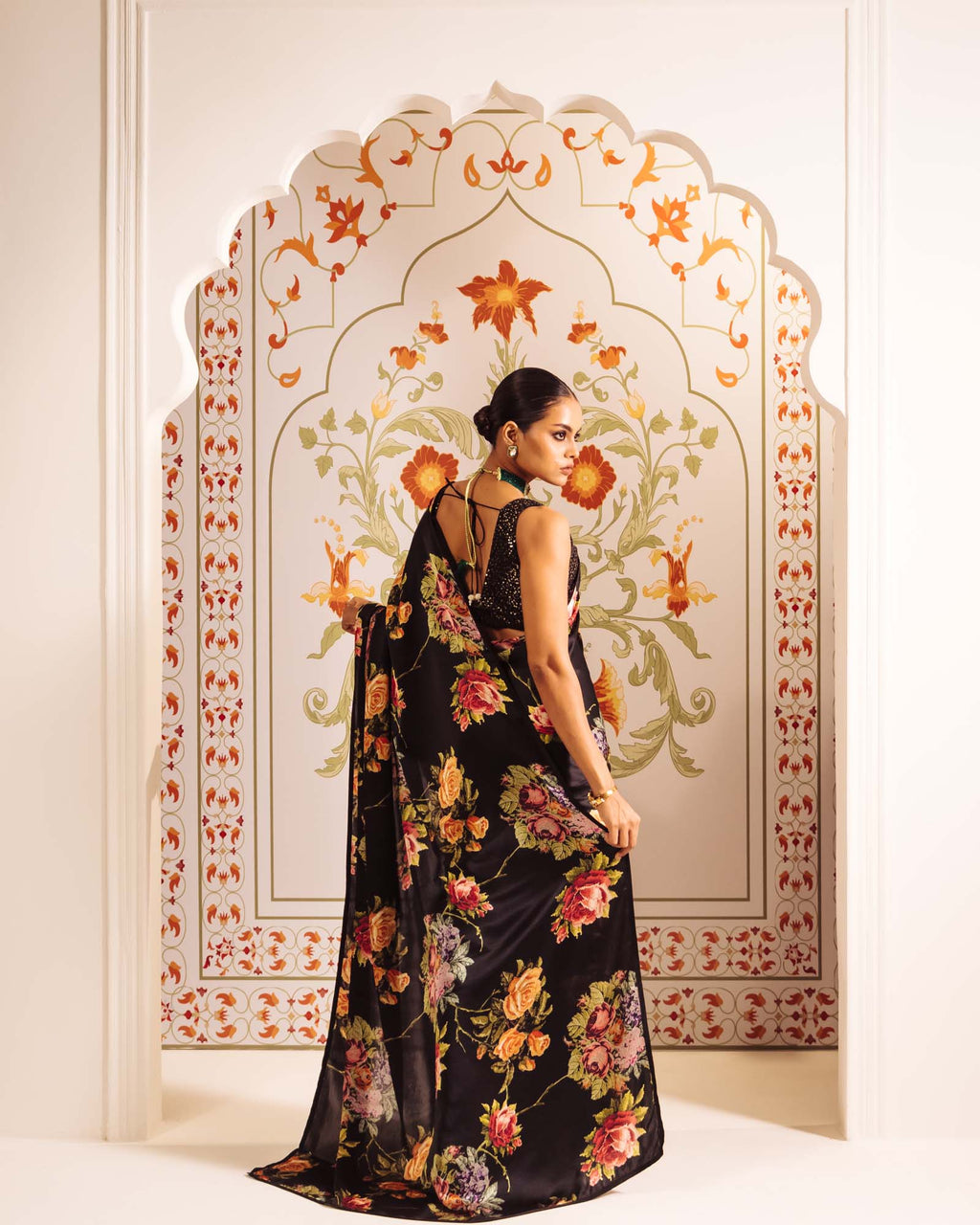 Black Satin Crepe Saree