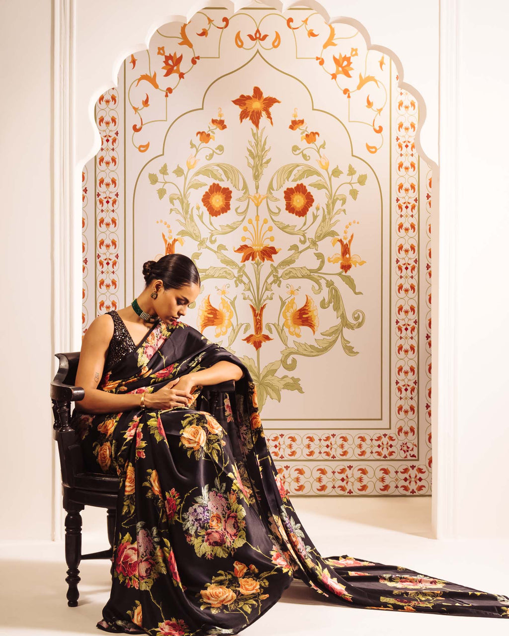 Black Satin Crepe Saree